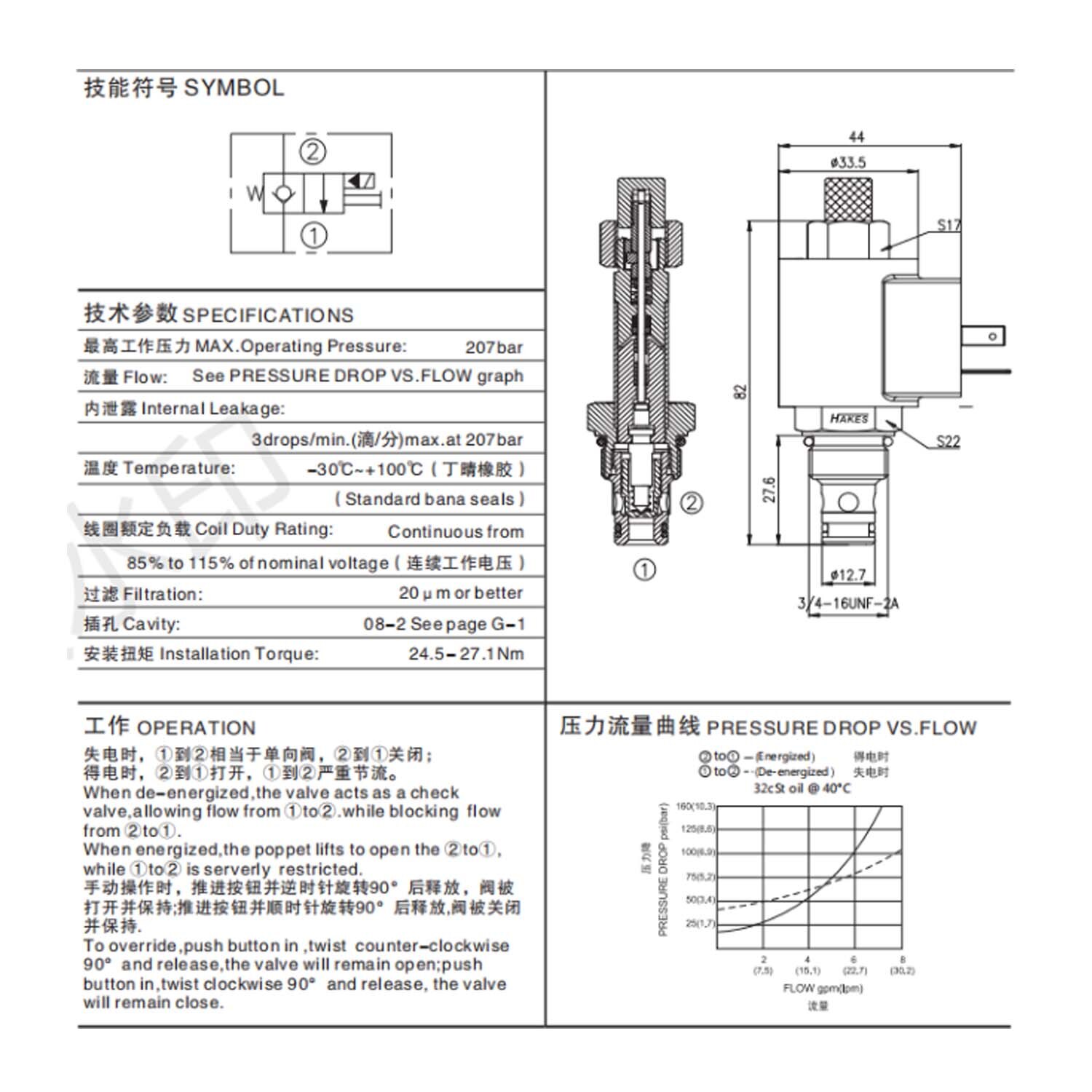 normally closed solenoid cartridge valve for Lift hydraulic plate accessories pressure maintaining valve unloading valve