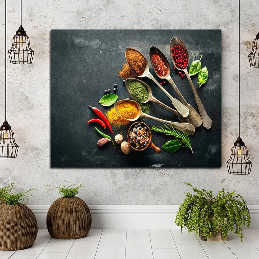 Kitchen Wall Art with Spices Colorful Kitchen Canvas Picture Painting Canvas Wall Art Home Decoration Stickers