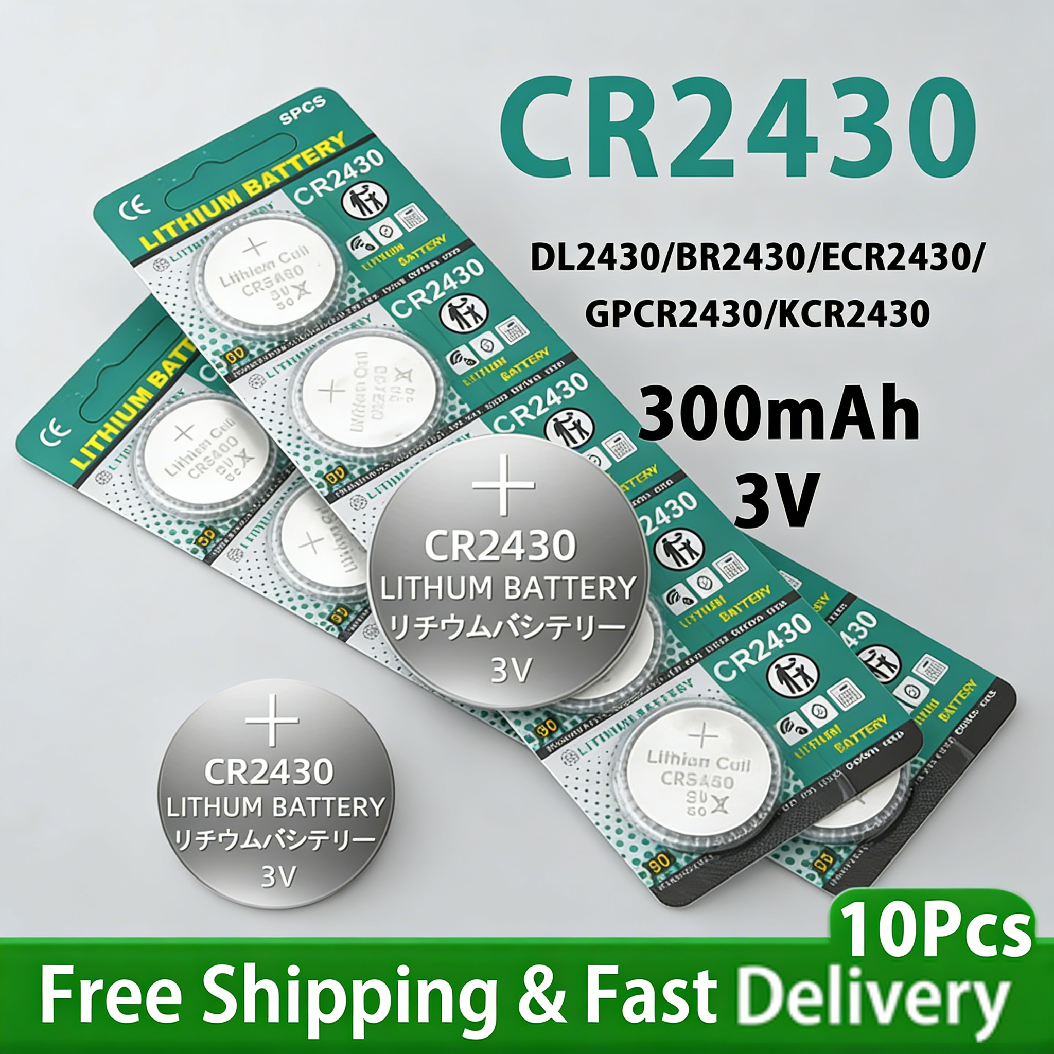 Batteria a bottone al litio CR2430 3V da 5-100 pezzi, 385mAh ad alta capacità, per calcolatrice, orologio, giocattolo, DL2430 BR2430