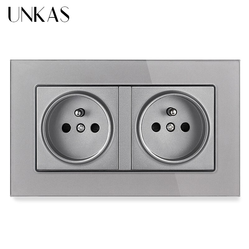 Unkas eu frans stopcontact met dubbele usb-poort + tv  rj11 telefoon  rj45 internet computeraansluiting 146mm * 86mm grijs glazen paneel stopcontact: 2 gangen voor   x 1