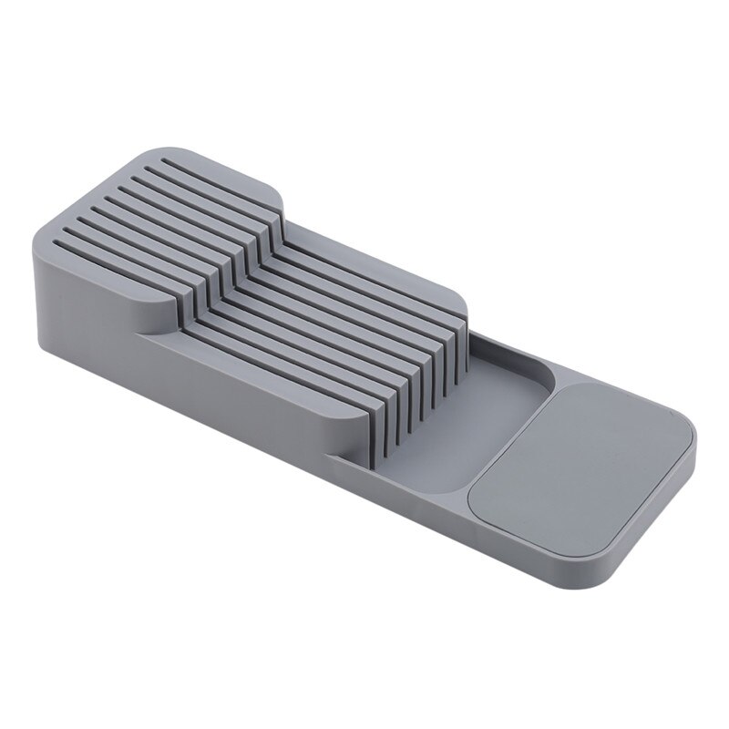Knife Block Holder Plastic Cutlery Drawer Organizer Tray Utensil Rack Universal Knife Stand Kitchen Storage: Grey