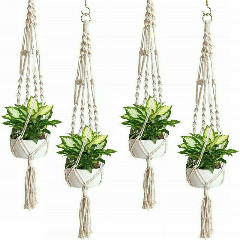 Plant Hanger Flower Pot Holder Net Bag Plant Greening Woven Hanging Basket With Tassels Designs For Indoor Outdoor Garden Office