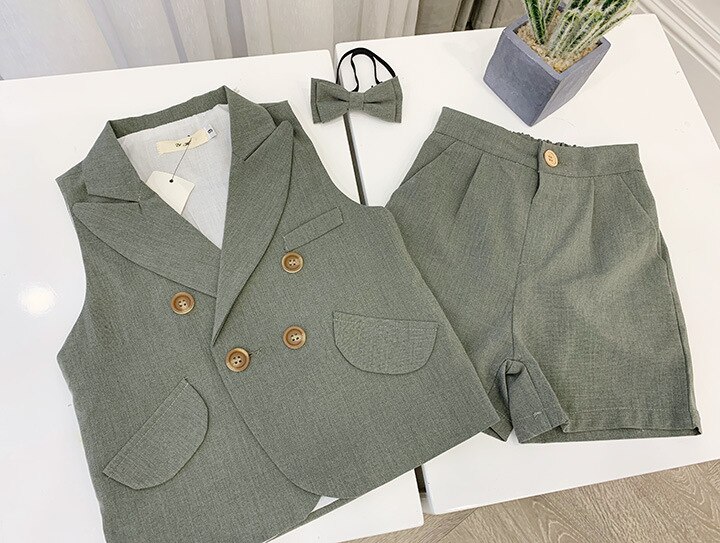 Sommer rutete klær gutter dresser til bryllup barn britisk vind bursdagskjole gutt herre dress barn klær vest bukse sett