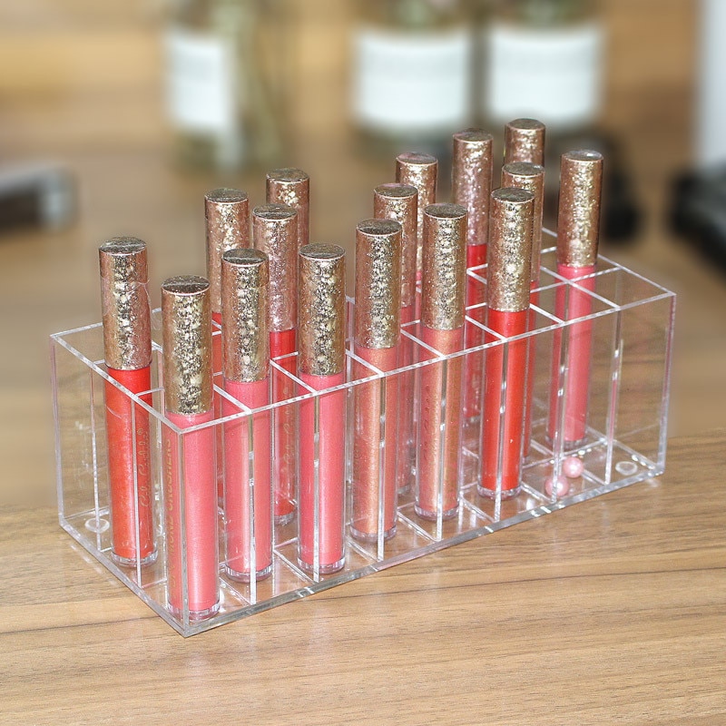 Soporte para brillo de labios, 24 ranuras CC, lápiz labial en crema, caja de exhibición, almacenamiento de secado solar, organizador de maquillaje cosmético