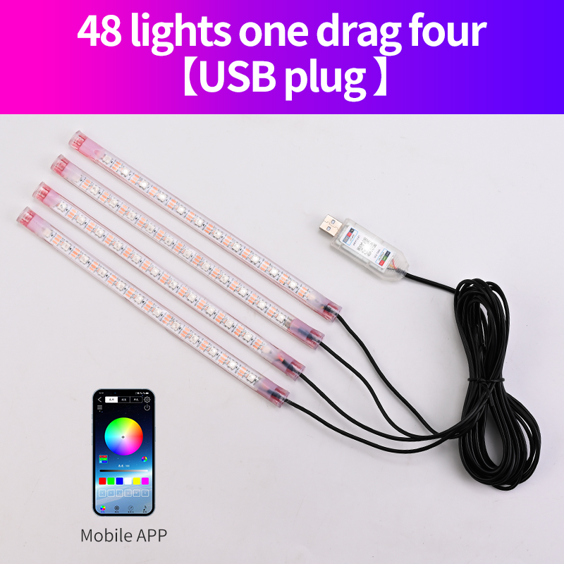 Tira de atmósfera para el pie del coche, luz LED con aplicación remota, Control, iluminación USB, sincronización de música, brillo ajustado, luz ambiental libre, 1 Uds.: Cristal azul
