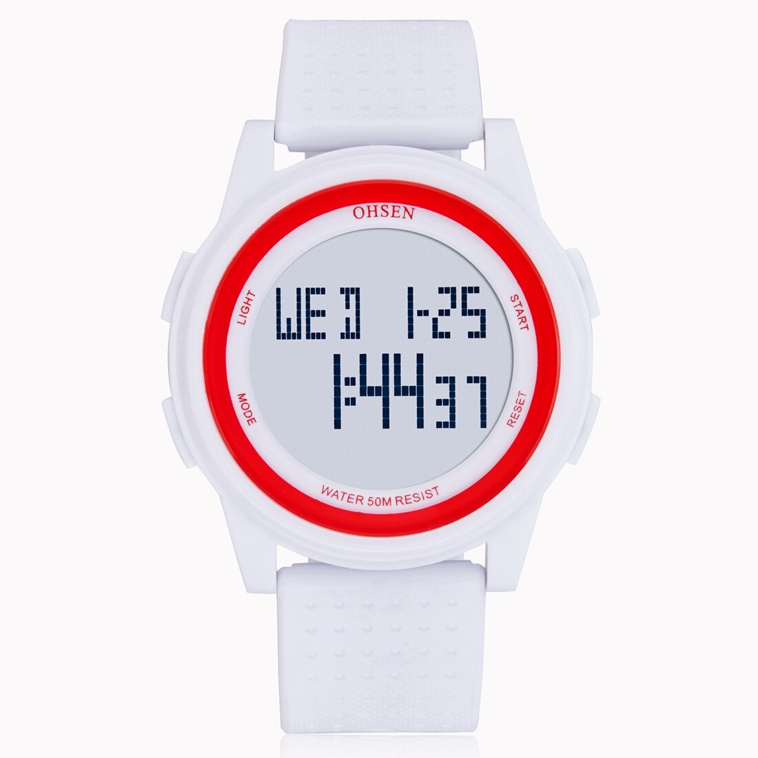 OHSEN Digitale Frauen Sport Uhren Wasserdichte Gelbe LED freundlicher Uhr Multi funktion Junge Mädchen Armbanduhr montre femme: Weiß Armbanduhr