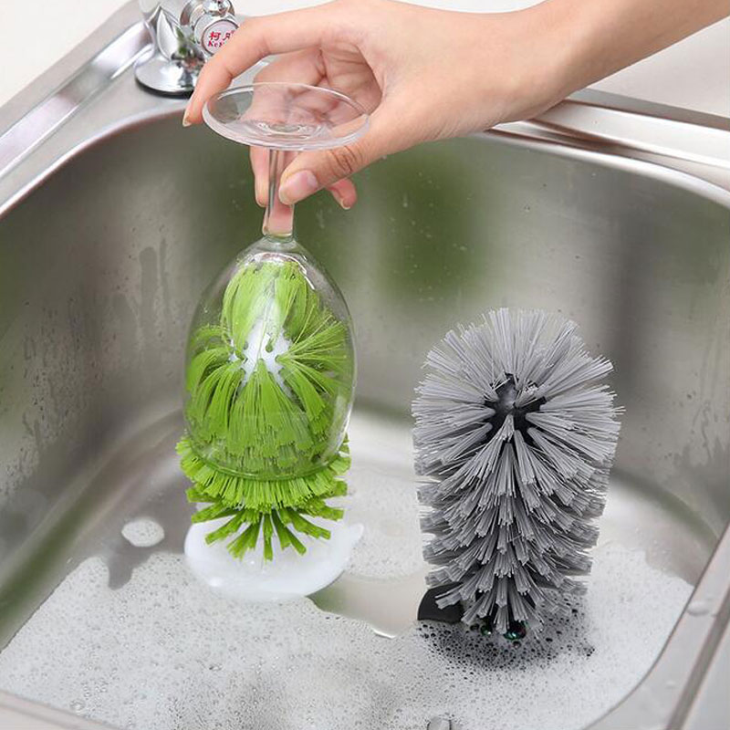 Sink Suction Cup Base Cleaning Brush Bottle Glass Wine Cup Brush Kitchen Cleaning Antibacteri kitchen utensil