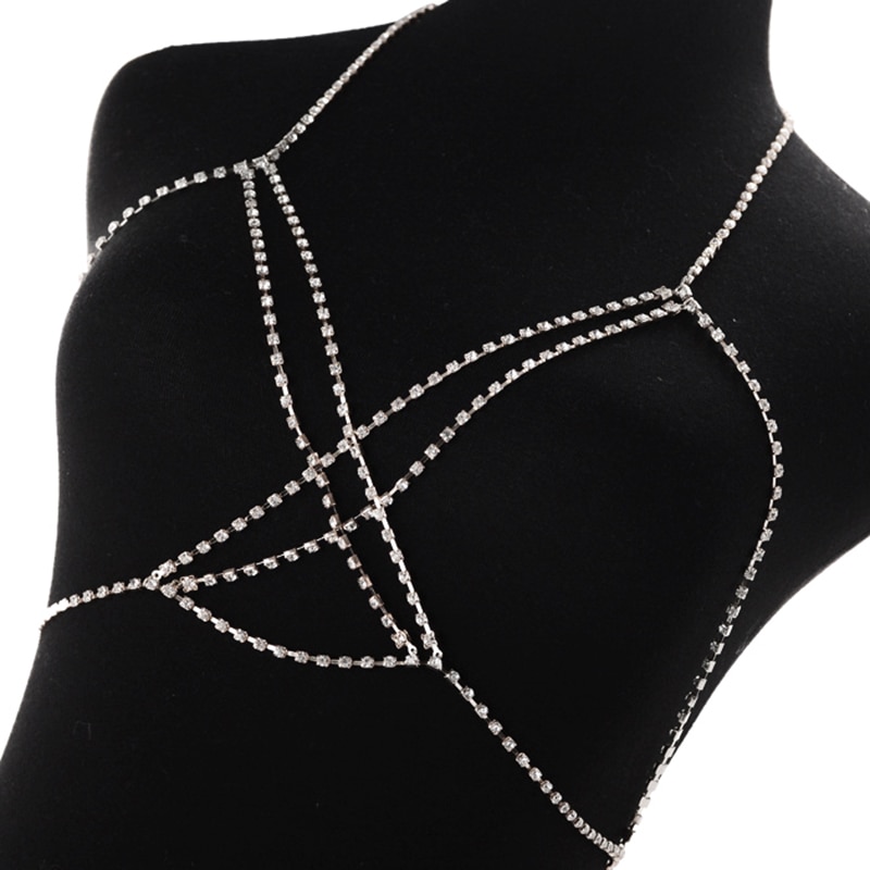 Sexy strass corps chaîne pour femmes strass bijoux croix poitrine chaîne brillant cristal soutien-gorge corps partie poitrine bijoux accessoire