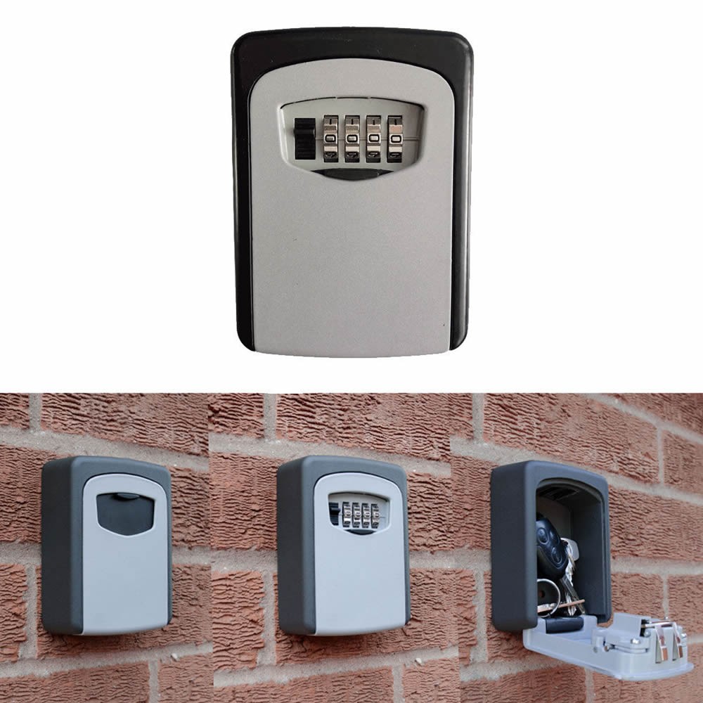 Wall Mounted Lock Box Key Storage Lock Box 4-Digital Combination Lock Box Key Safe Box Security Key Holder