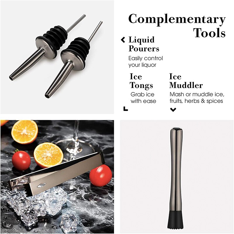 11-Piece Cocktail Shaker Bar Set Weighted Boston Cocktail Shakers, Strainers, Double Jigger, Muddler &amp; Spoon, Ice Tong Pourers