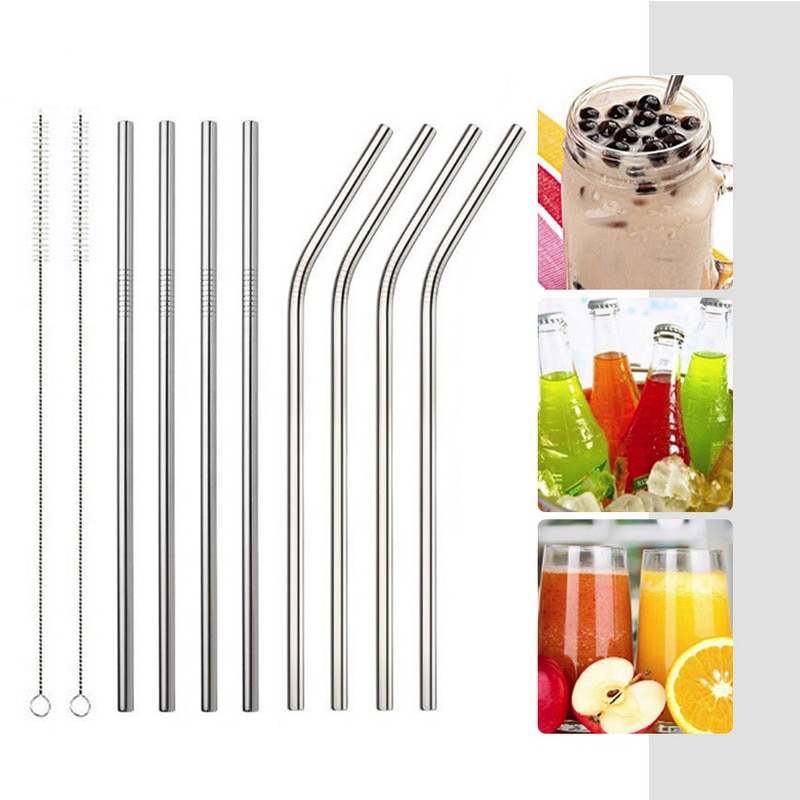 Rainbow Color Reusable Metal Straws Set With Cleaner Brush 304 Stainless Steel Drinking Straw Milk Drinkware Bar Party Accessory