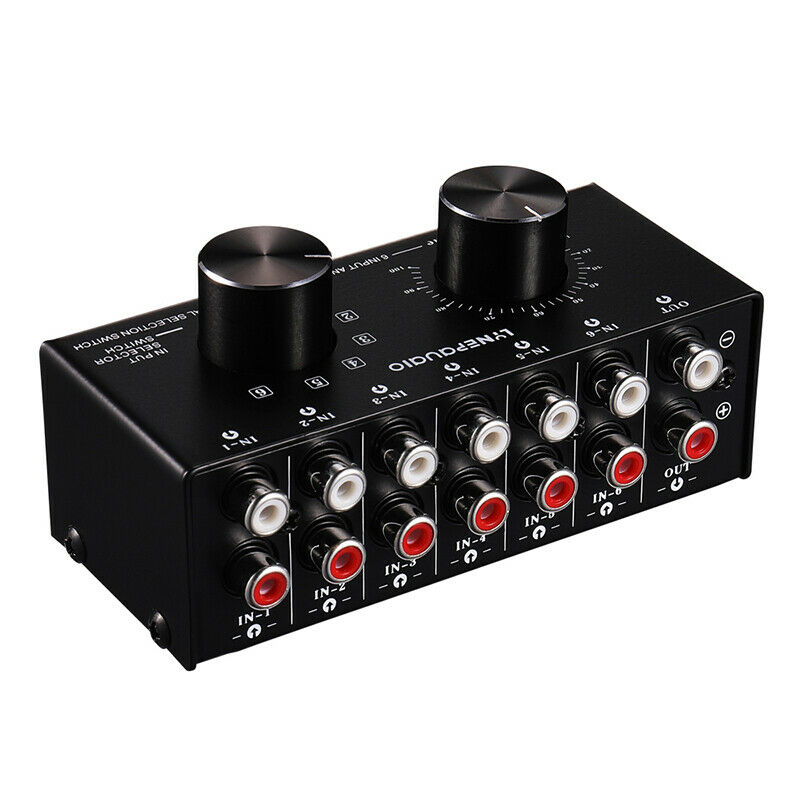 Conmutador de 6 entradas y 1 salida, Selector de fuente de Audio RCA, Selector de señal de entrada de Audio con ajuste de volumen