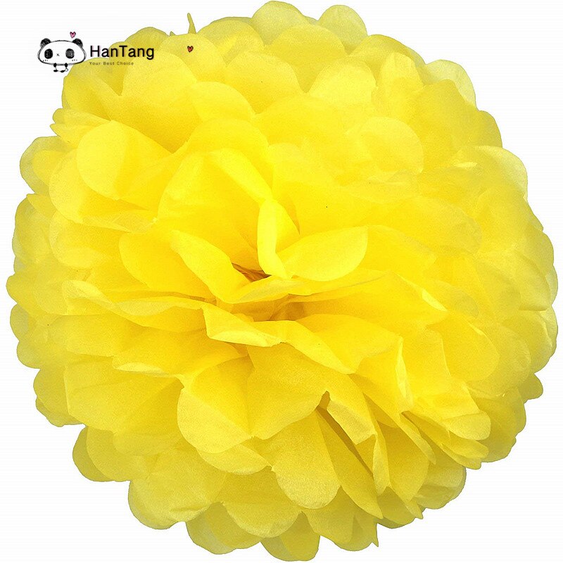 10 st 20cm hängande silkespapper pom poms papper blomboll hem trädgård gör-det-själv bröllopsrum dekoration fest layout tillbehör 6 zsh 014: Ljusgul