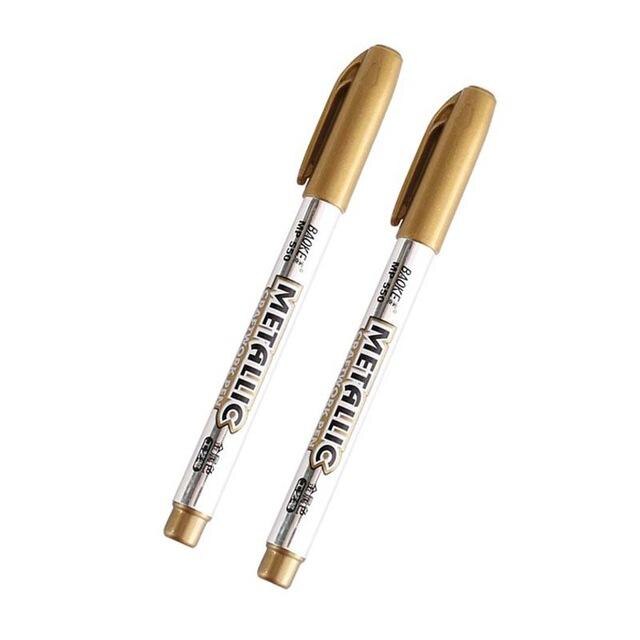 2pcs/lot DIY Metallic Waterproof Permanent Paint Marker Pens Gold And Silver For Drawing Students Supplies Marker Craftwork Pen: 2pcs Gold