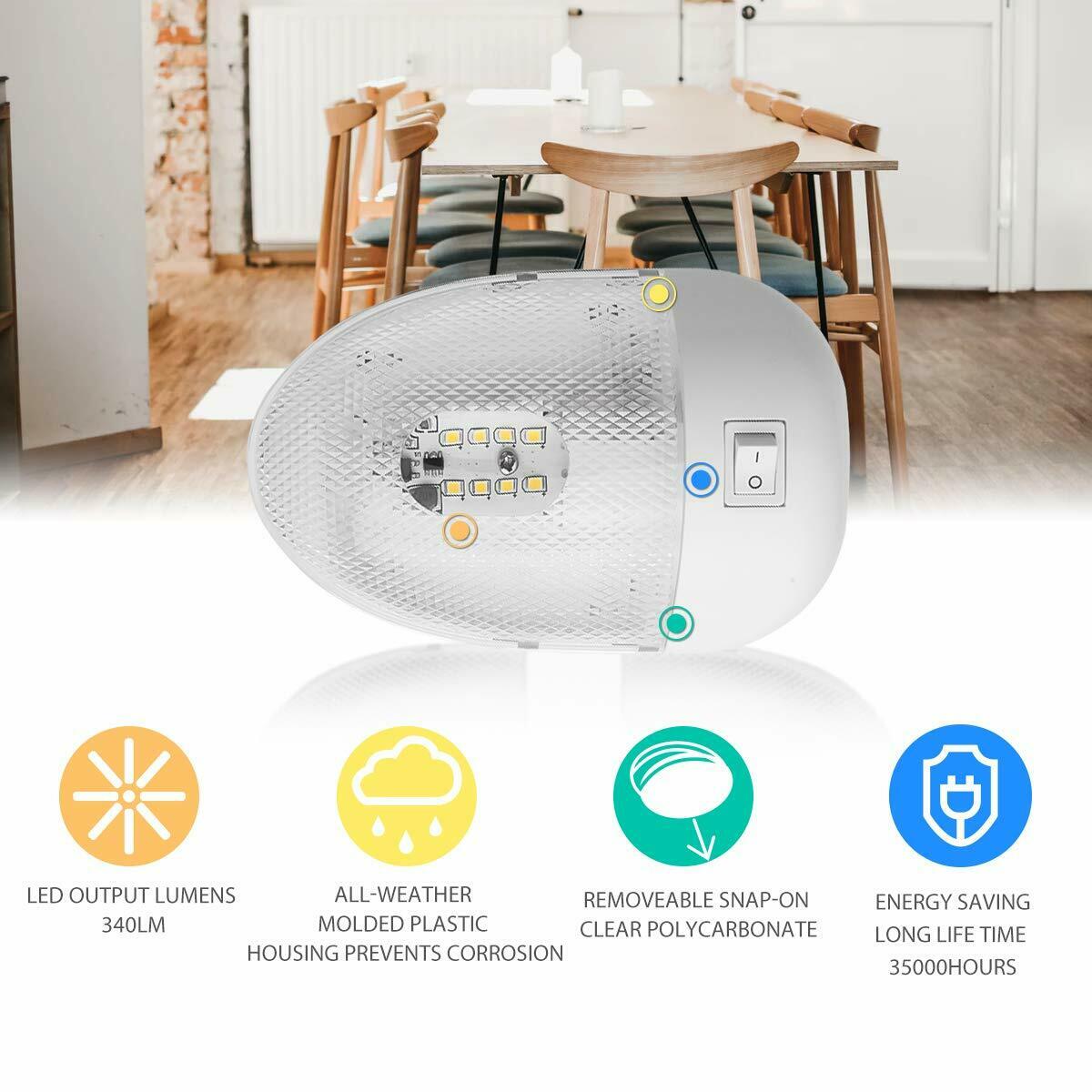 6X12V Roof LED Ceiling Dome Light for Campervan Motorhome RV Switch On/Off 4000K White Light