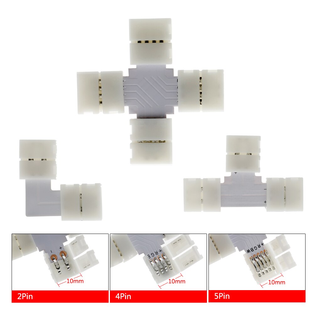2pin 4pin 5pin LED Strip Connector for Light Wire Connection 10mm L Shape / T Shape / X Shape Free Welding Connector 5pcs/lot