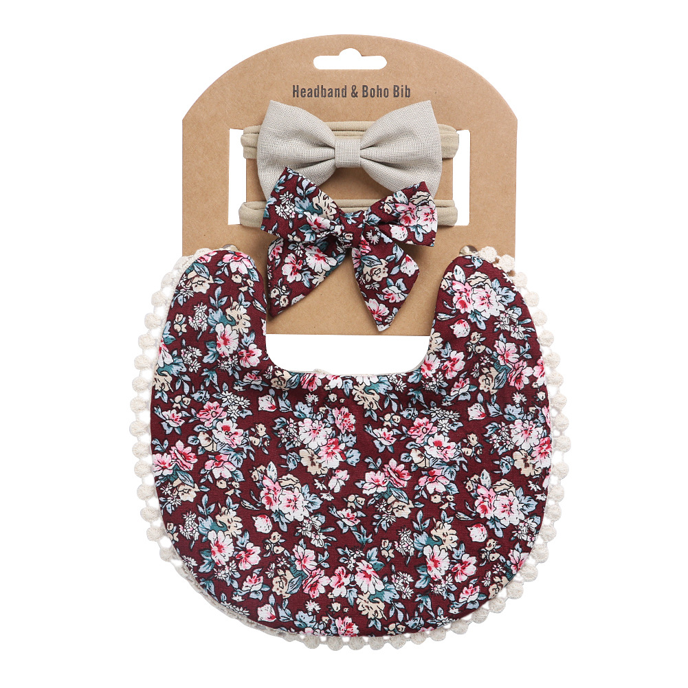 Baby Slabbetjes + Baby Hoofdbanden Set Katoen Bloemenprint Kant Burp Doeken Voor Baby Baby Spullen Pasgeborenen Baby Accessoires: DP021-12