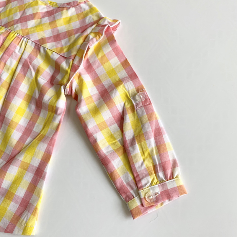 Camicia per ragazze a quadri rosa/gialla camicetta per bambini per bambini primavera proprietà abbigliamento per ragazze camicia per bambini camicia in pizzo principessa neonato