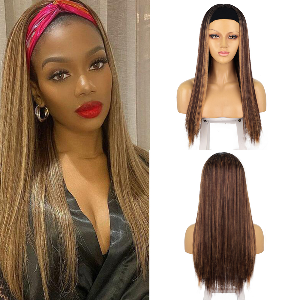 Stamped Glorious Synthetic Headband Wig Black Wig Long Straight Hair Heat Resistant Fiber Synthetic Wigs for Black Women: brown blonde wig