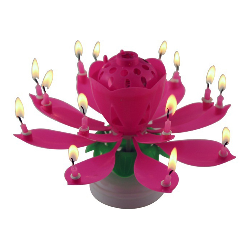 Newly Upgrade Multicolor Rotating Lotus Cake Candle Electronic Music Candle Birthday Wedding