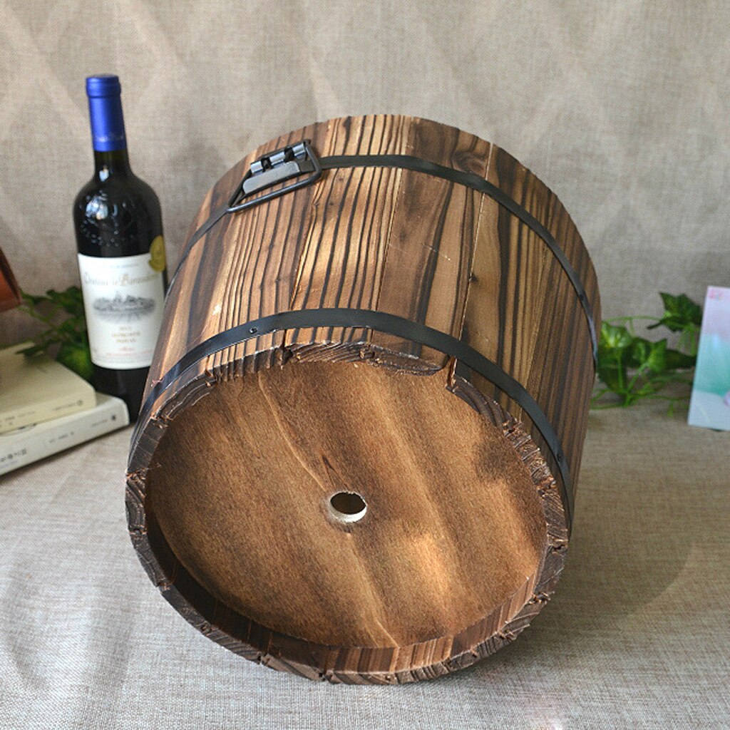 Set Of 2 Rustic Wood Bucket Barrel Rustic Whiskey Flower Garden Planters Pot with Handle for Home Garden Decoration