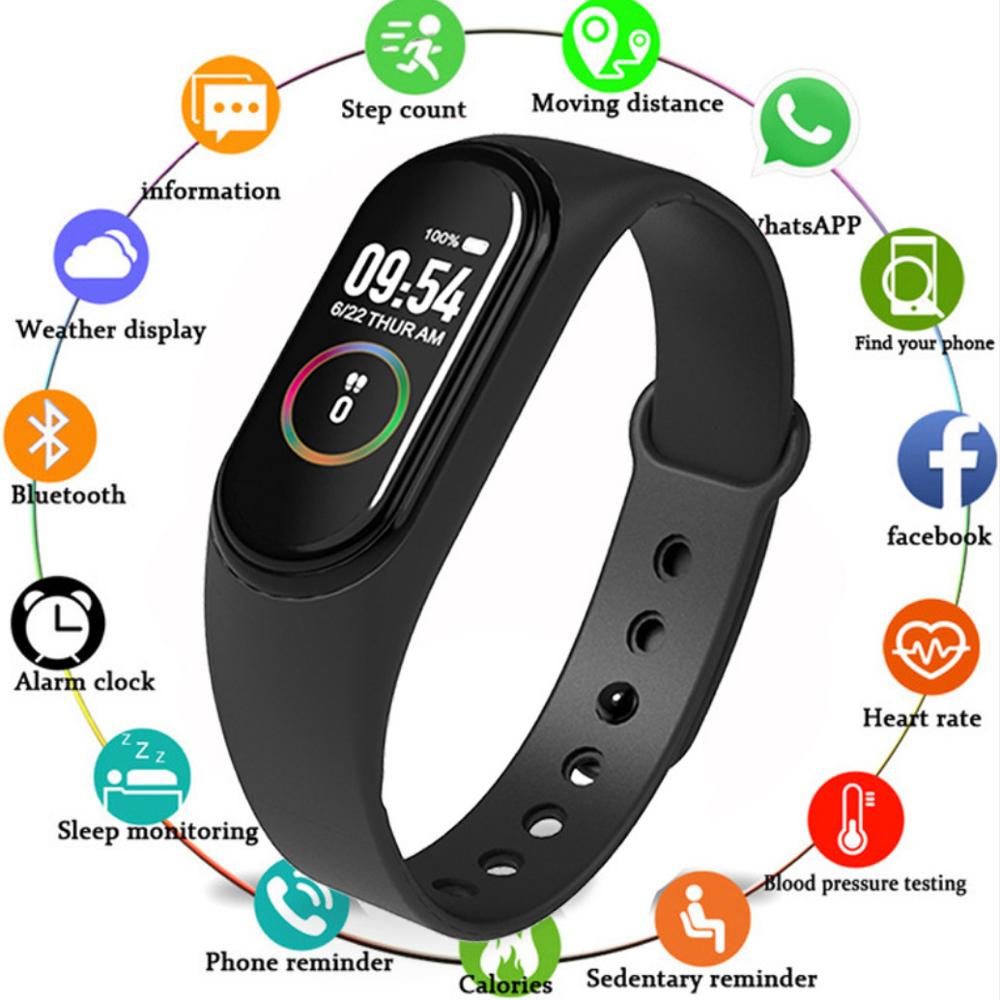 2pcs Couple M4 Smart Bracelet Heart Rate Blood Pressure Health Waterproof Smart Watch Bluetooth Watch Wristband Fitness Tracker