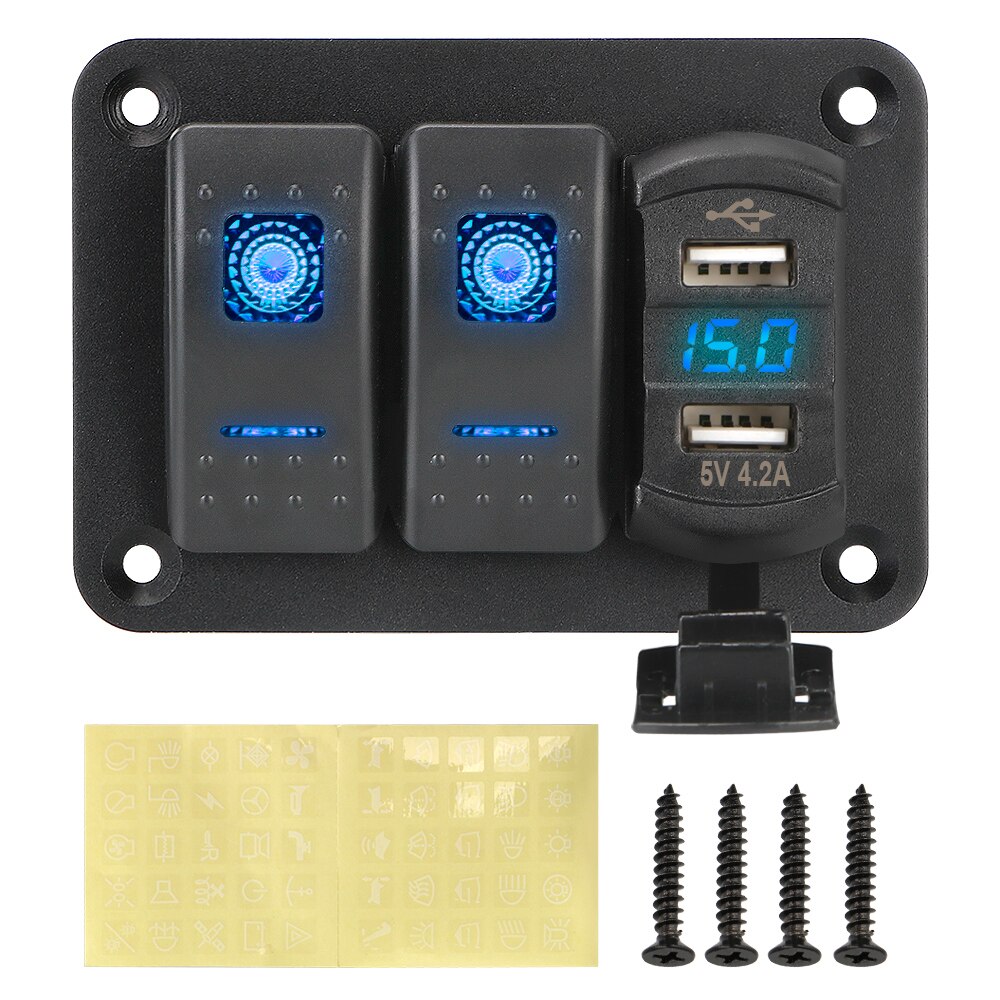Dc 12v/24v 6/2 gangs vippekontakt panel vandtæt dobbelt usb porte led digital voltmeter afbryder tænd/sluk lys bil marine: Gul