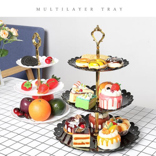 3 Tier Plastic Cake Stand Birthday Party Decor Afternoon Tea Wedding Plates Party Tableware Dessert Vegetable Storage Rack
