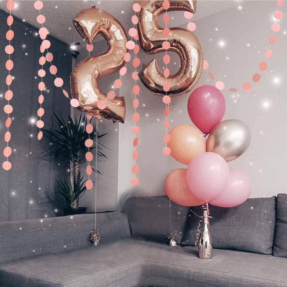 Glossy Light Pink Circle Paper Garlands Peach Polka Dot Streamer Girl Birthday Decorations Wedding Baby Bridal Shower Engagement