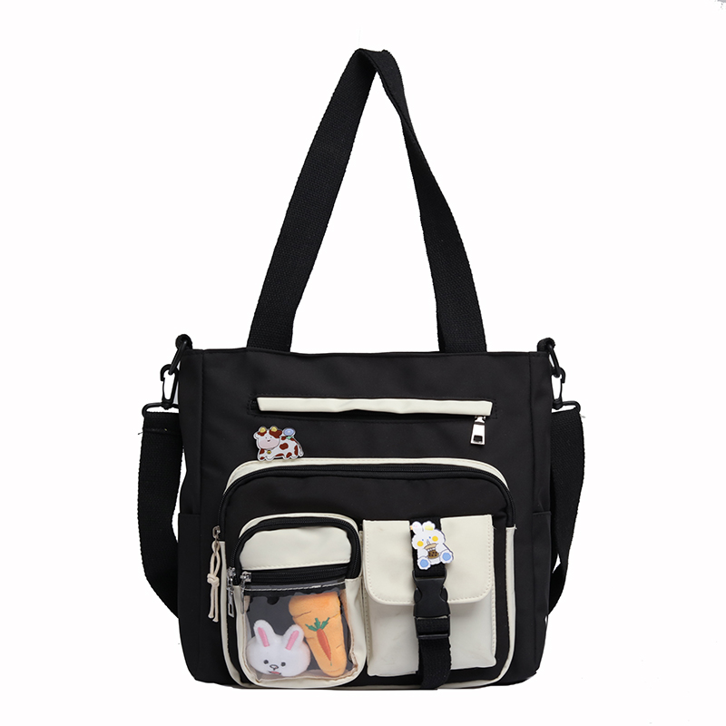 Ins Canvas Tas Grote Capaciteit Messenger Bag Vrouwelijke Multi-Pocket Koreaanse Harajuku Ulzzang Wilde College Student Klasse Tas: Black