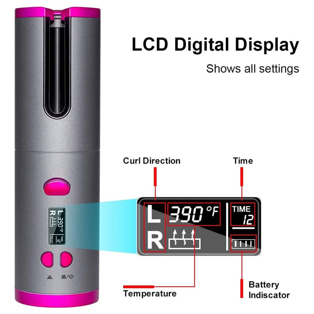 Hiustenkihartimet langaton automaattinen hiustenkiharrin silitysrauta usb ladattava lcd-näyttö langaton keraaminen pyörivä kiharrin hiustenhoitotyökalut