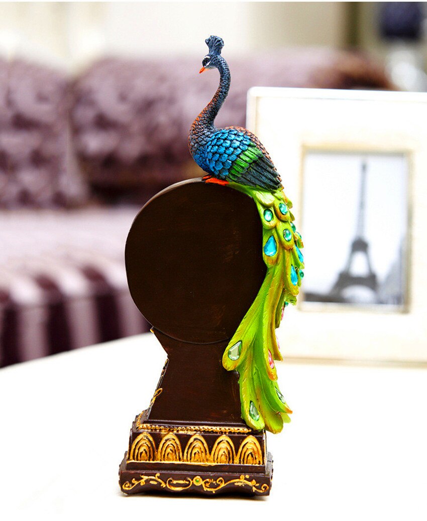 Refine Table Clock Resin Cafts Tropical Flavor Peacock Clock Home Decor Ornament Pastoral Quartz Jump Gems