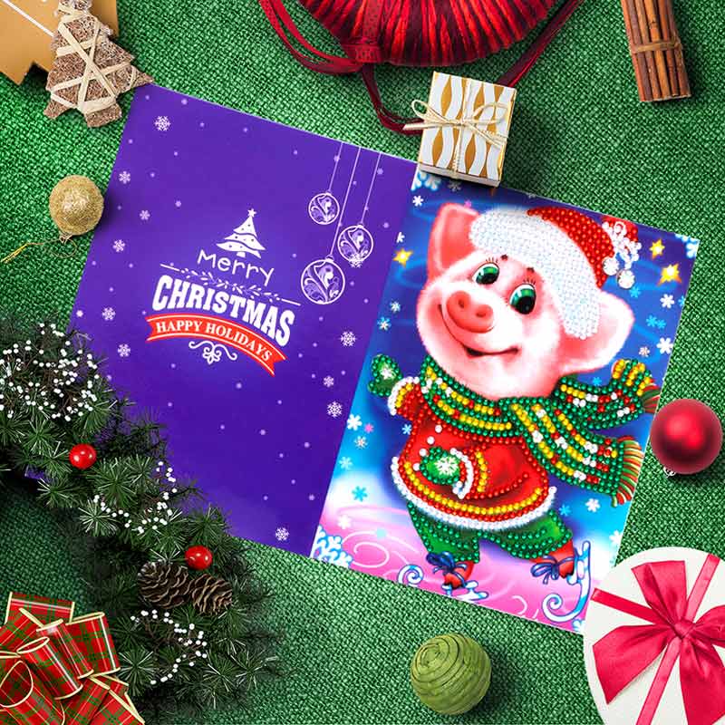 3D Diamond Special-Shaped Diamond Greeting Card Diamond Painting Christmas Year Wishes Cartoon Animal DIY Card Xmas