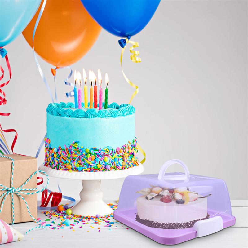 1 Pc Portable Hand-Held Cake Safety Box Transparent Birthday Cake Box (8inch Square Purple)