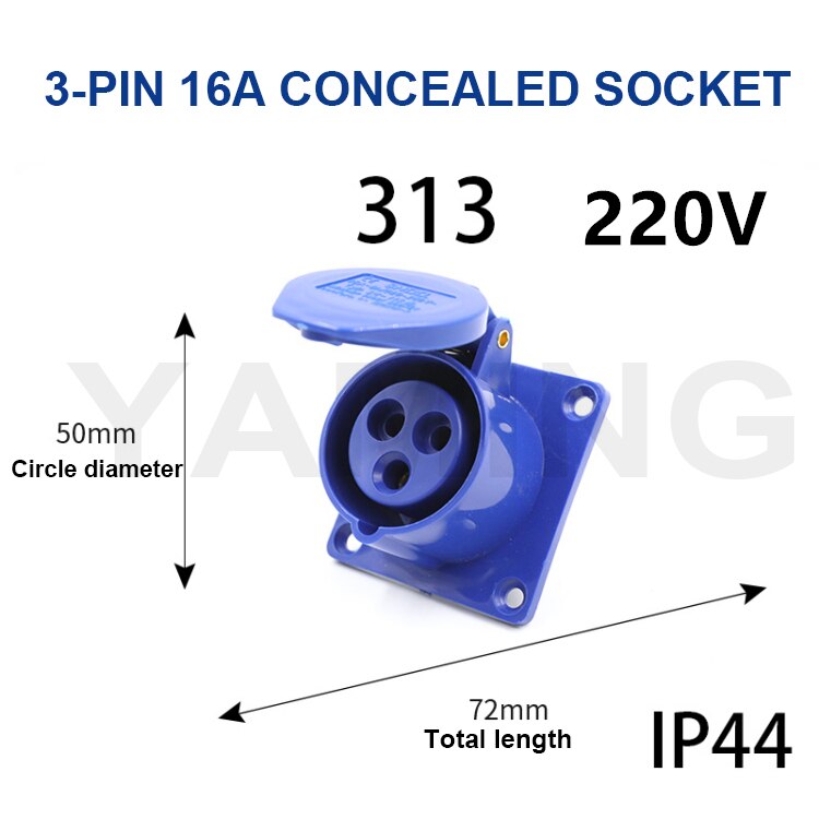 3 Pins Waterproof Industrial Plug Socket Embeded Surface Mounted Connector 16A/32A Aviation Explosion-proof Male And Female: 16A concealed socket