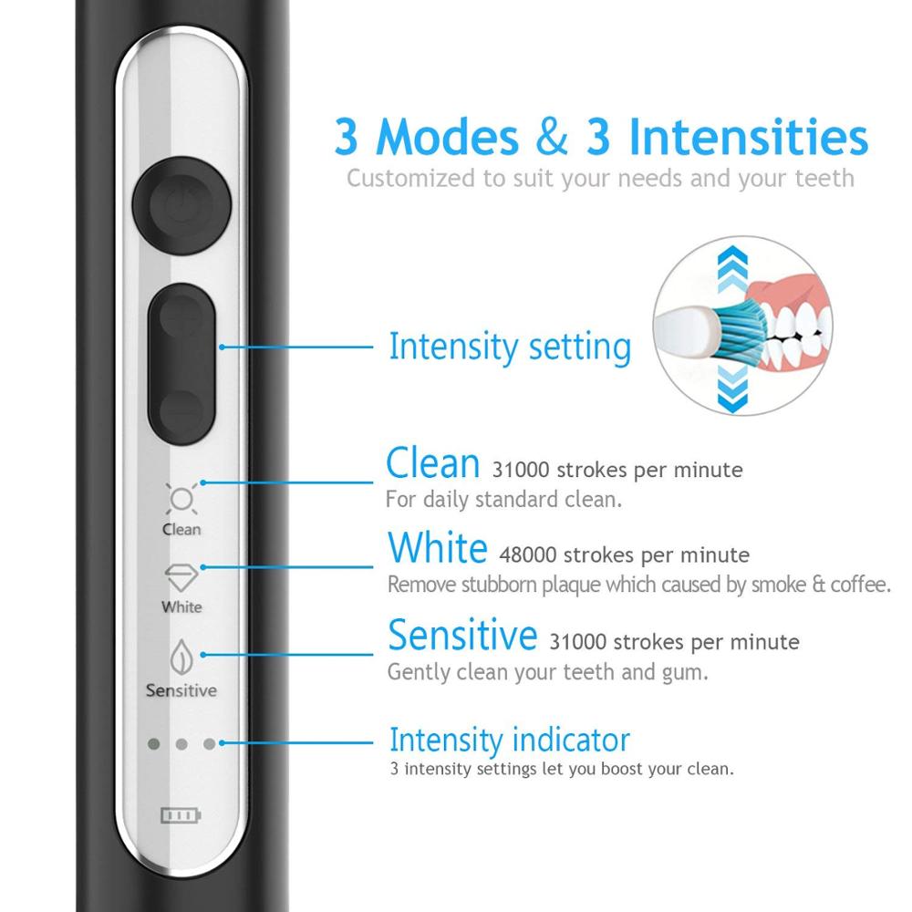 Lachen T8B Powerful Sonic Electric Toothbrush 9 Modes Rechargeable Adult Tooth Brush 2 Min Timer Toothbrushing w/ Charging Base