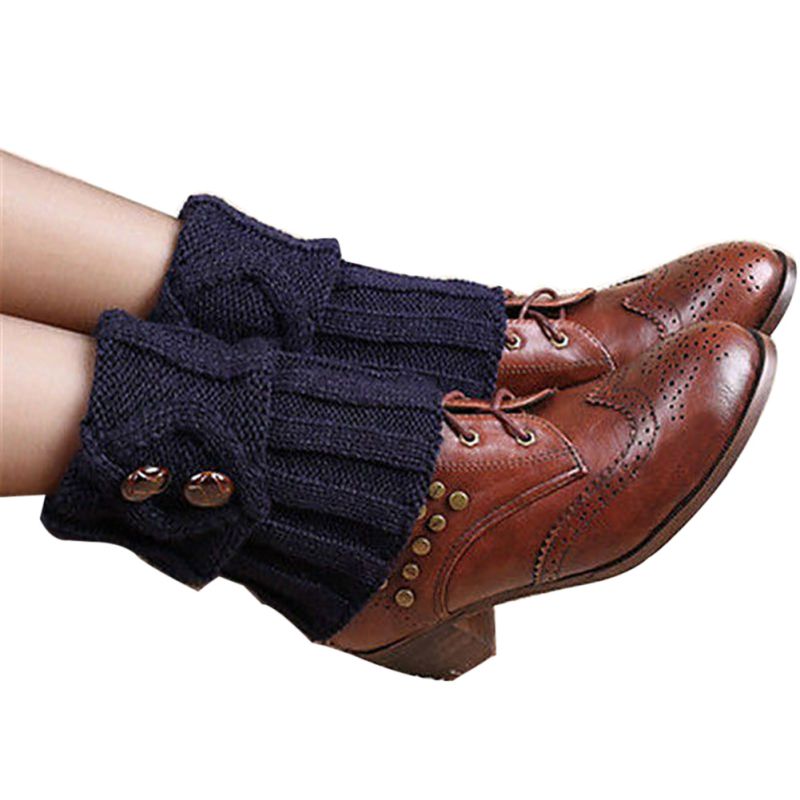 Knitted Leg Warmers Ladies Simple Winter Leg Warmers Short Section Knitted Crochet Button Long Socks Boots Cuffs Socks