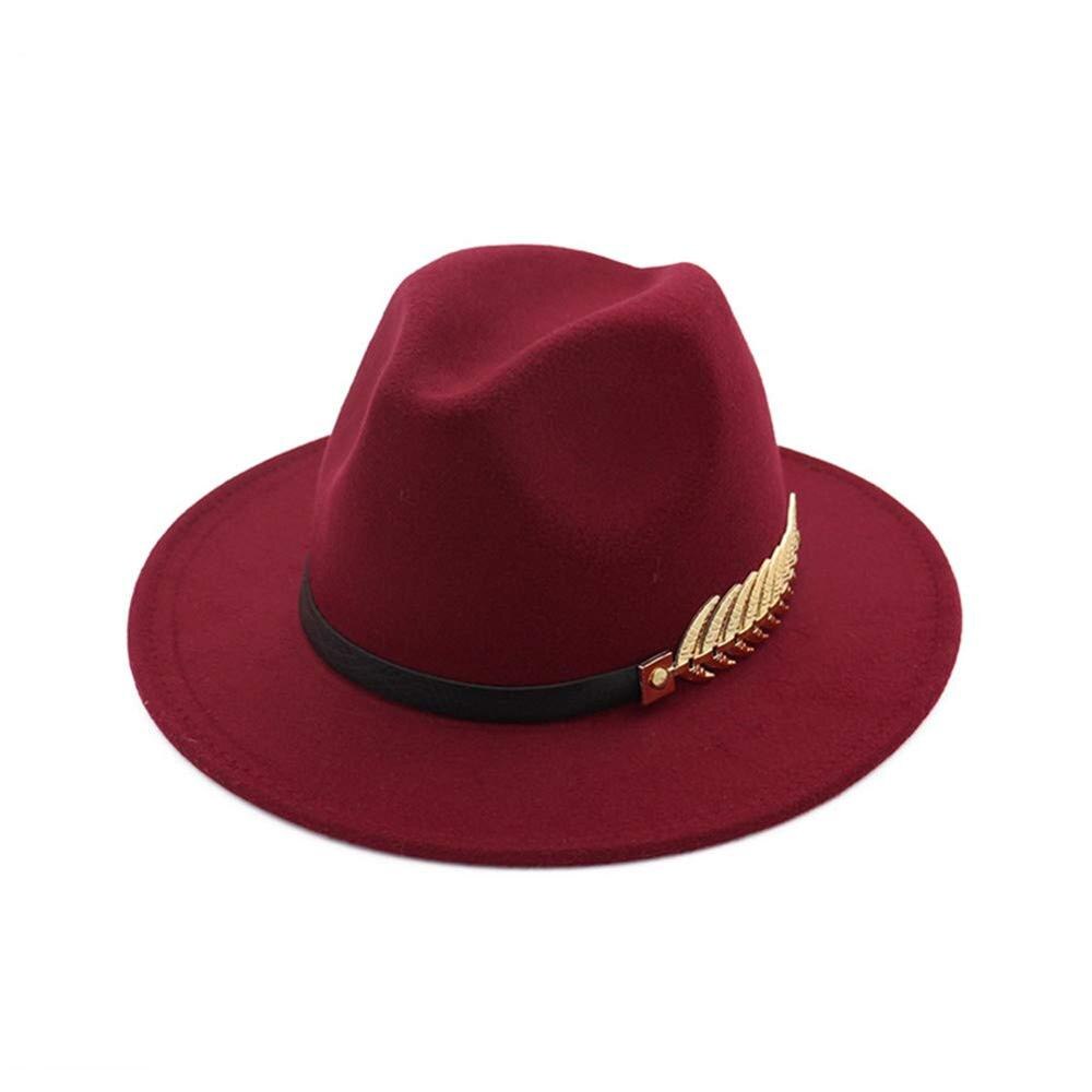 Vrouwen Brede Rand Fedora Panama Hoed Met Metalen Gesp: Wine red