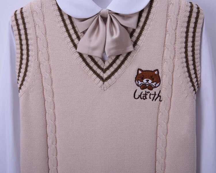 Chaleco japonés con bordado de perro de dibujos animados, chaleco de instituto, viento suave de hermana menor, chaleco de uniforme de tres JK, CH-8 de otoño e invierno