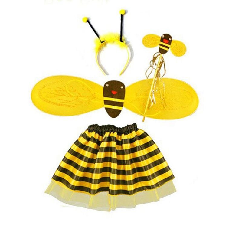 4Pc Bumble Bee Honing Meisjes Kids Fairy Halloween Fancy Dress Up Party Kostuum