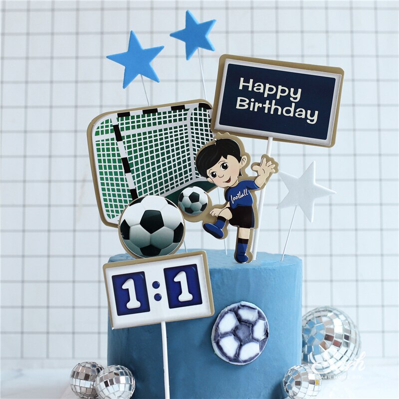 Gutt fotball sport tema gratulerer med dagen kake topper tegneserie barn fotball bursdagskake dekorasjon festrekvisita