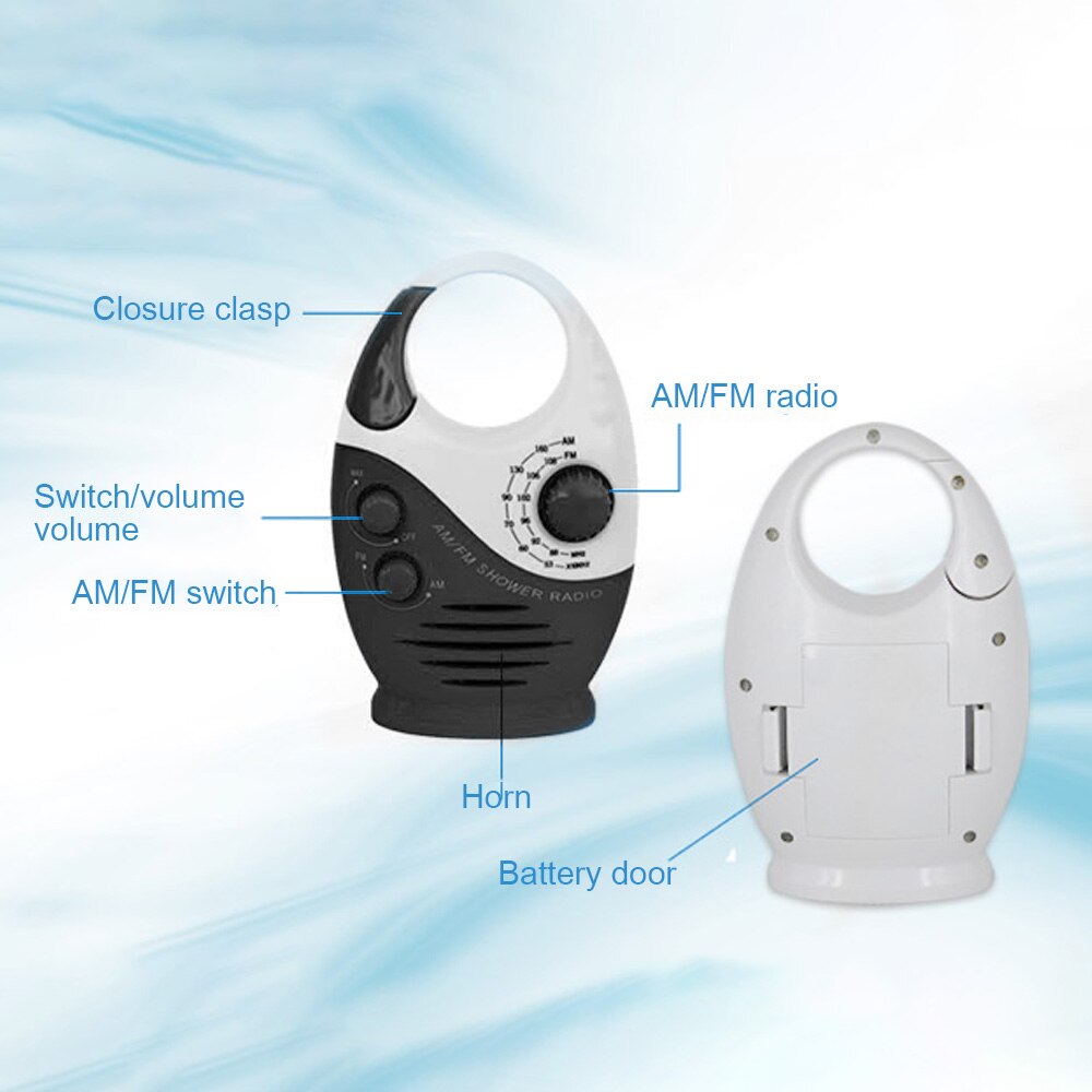 Radio FM AM impermeable para ducha, música, colgante, para baño, cabina, negro, Hi-Fi potentes altavoces, funciona con Radio, novedad