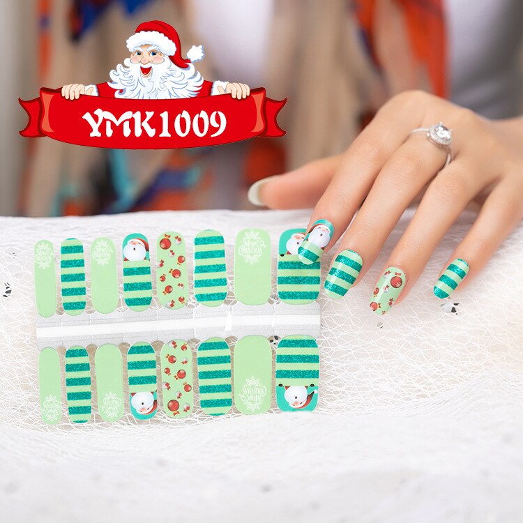 Lamemoria 16 tips/ark skönhet naglar klistermärken jul nagelinpackningar multicolor nagelkonst hela klistermärken självhäftande tips manikyr