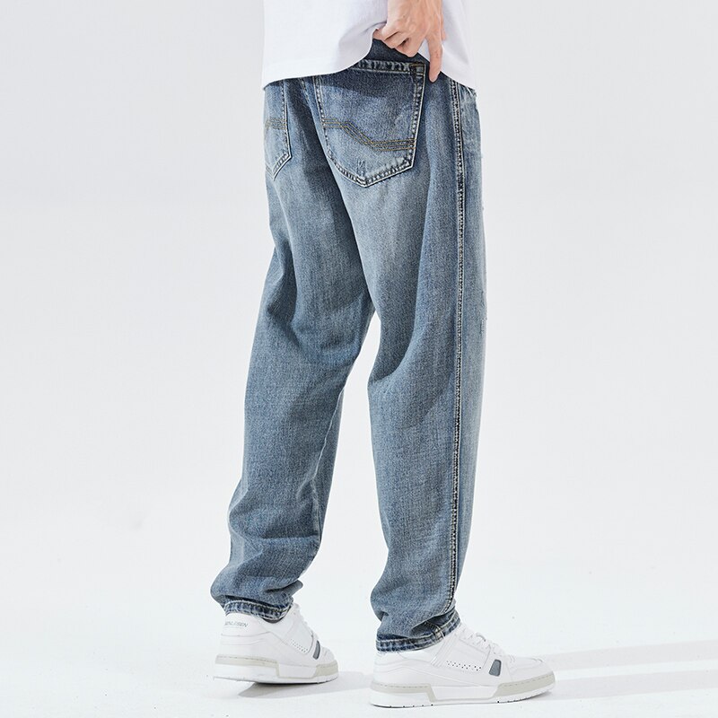 Pantalones vaqueros rasgados para hombre, Jeans holgados de pierna ancha, ropa de calle, Retro, azul, de