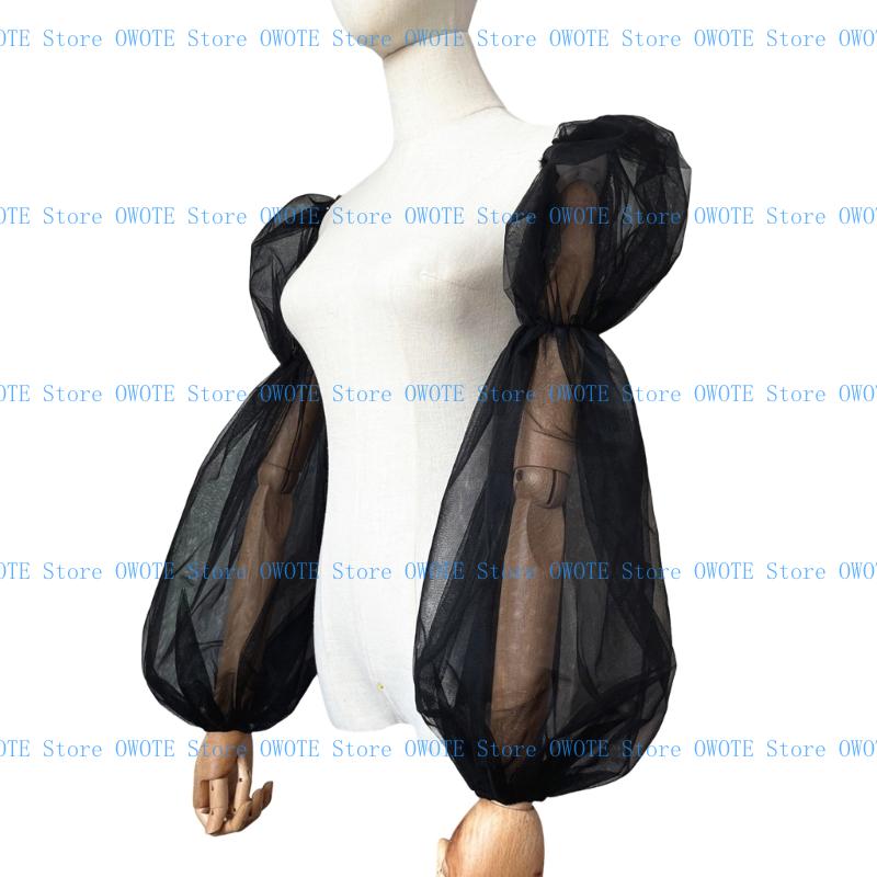 652F Tulle Arm Cover Long Sleeve for Bridal Gown Dress Decorative Sleeves Shirt Bishop Sleeve Dress Decorative Long Sleeve: black