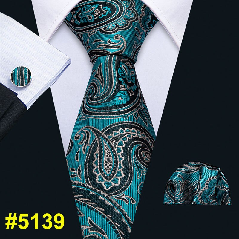 Barry. Wang Groen Baby Paisley Zijden Stropdas Voor Mannen Stropdas Bruiloft Hanky Manchetknopen Set Accessoires FA-013: FA-5139