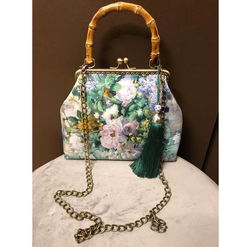 Unique Lock Shell Bags Wood Vintage Flowers Bag Chain Women Shoulder Crossbody Bag Pure Handmade Tote Women&#39;s Handbags