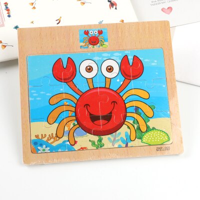 Wooden animal jigsaw baby puzzle children puzzles 3d baby enlightenment early educational toys funny game for kids toddler baby: Crab