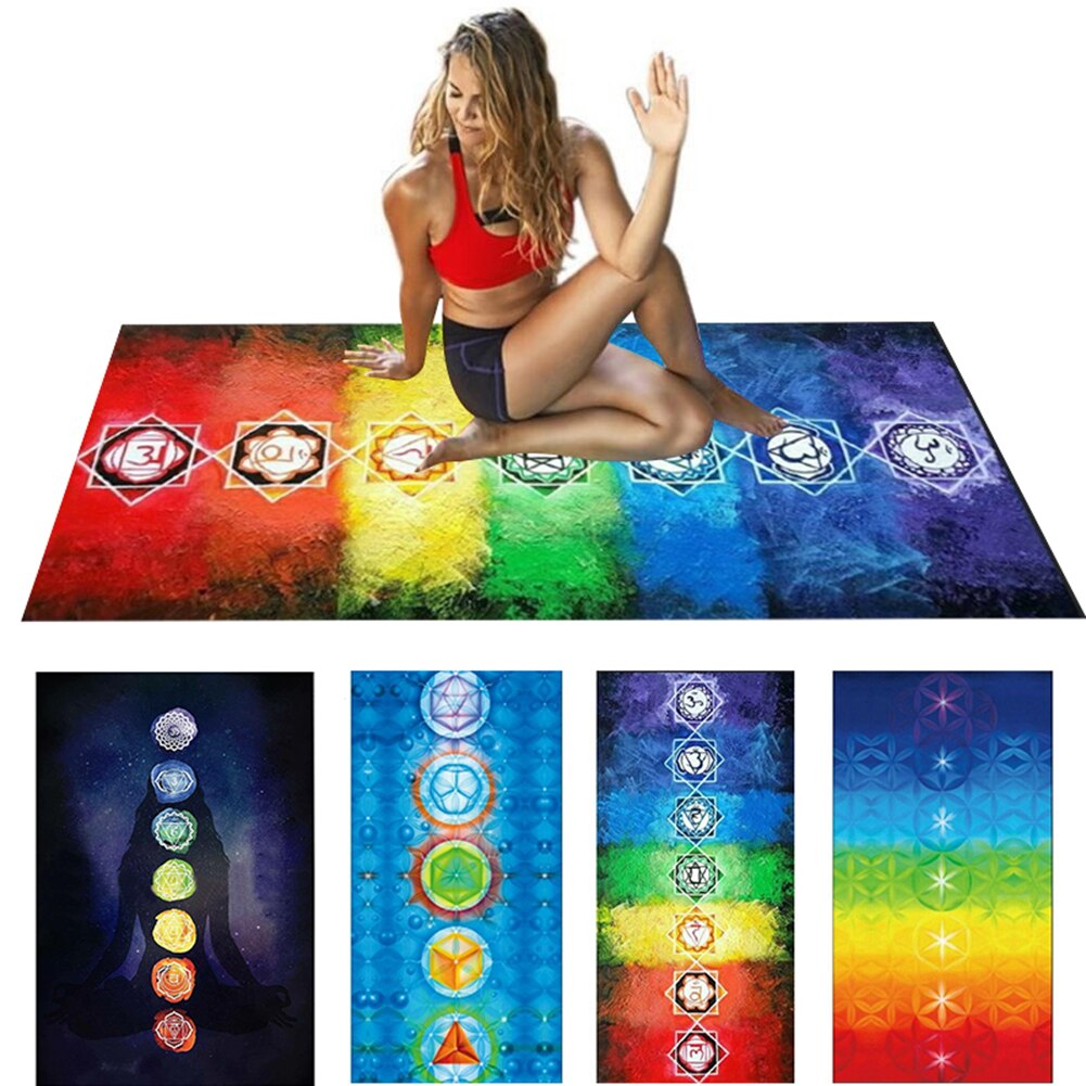 Mantel rectangular de arcoíris con 7 Chakras, manta Bohemia, tapiz de verano, toalla de playa, esterilla de Yoga, 150cm x 75cm