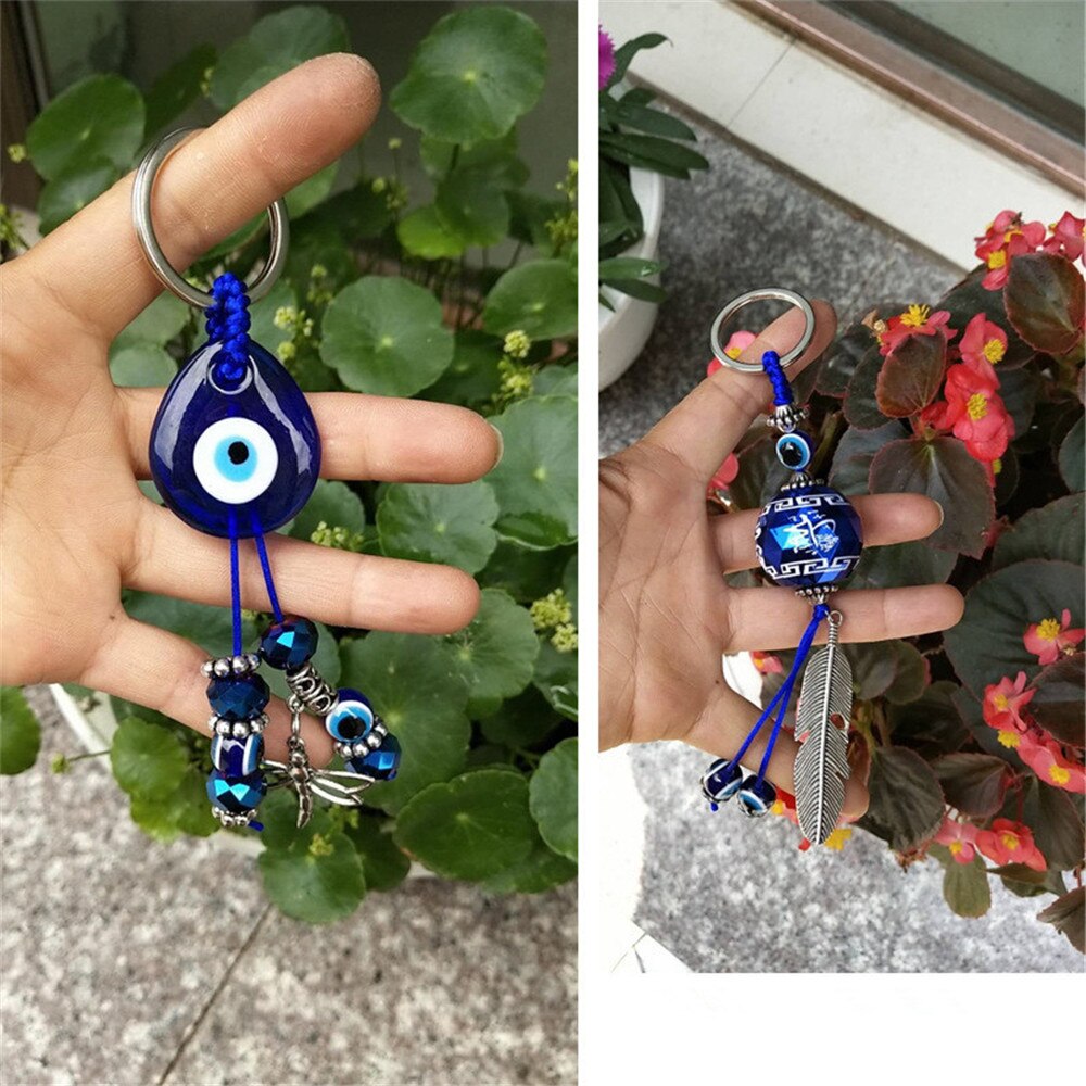 Turkse Blauwe Sleutelhanger Zak Opknoping Glazen Eye Resin Kralen Hand-Geweven Volledige Diamond Palm Olifant Lantaarn Schrift Anker hangers